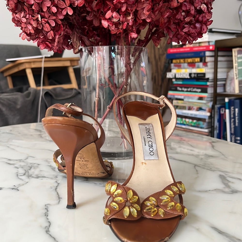Jimmy Choo jeweled stiletto strappy sandals